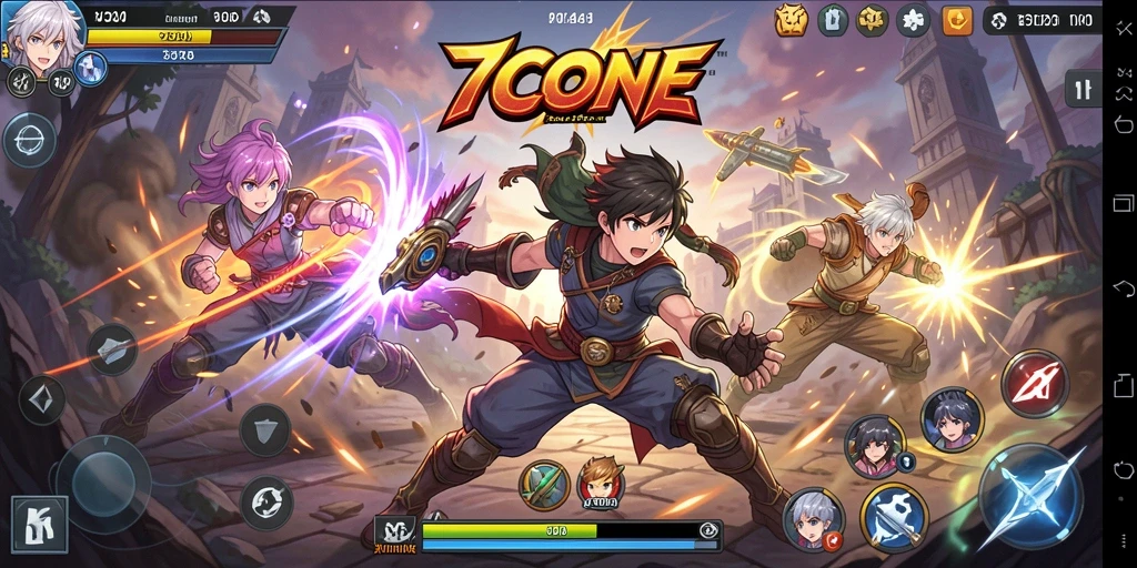 Tampilan gameplay menampilkan pertarungan karakter Anime yang seru.