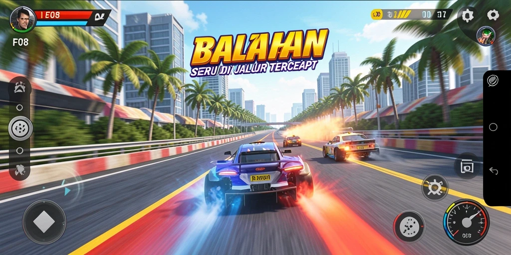 Tampilan gameplay F08 menunjukkan aksi balap yang mendebarkan di lintasan.