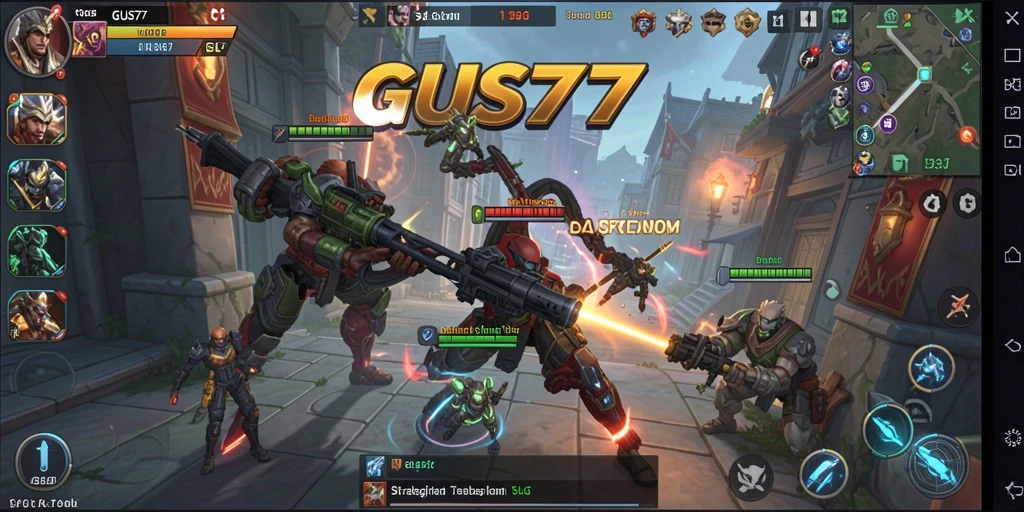 Tangkap layar gameplay GUS77 menampilkan pertarungan strategis antar pemain.
