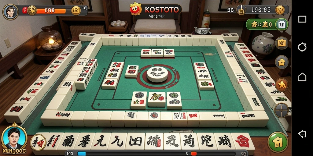Tangkapan layar utama KOSTOTO menampilkan gameplay Mahjong yang menarik.