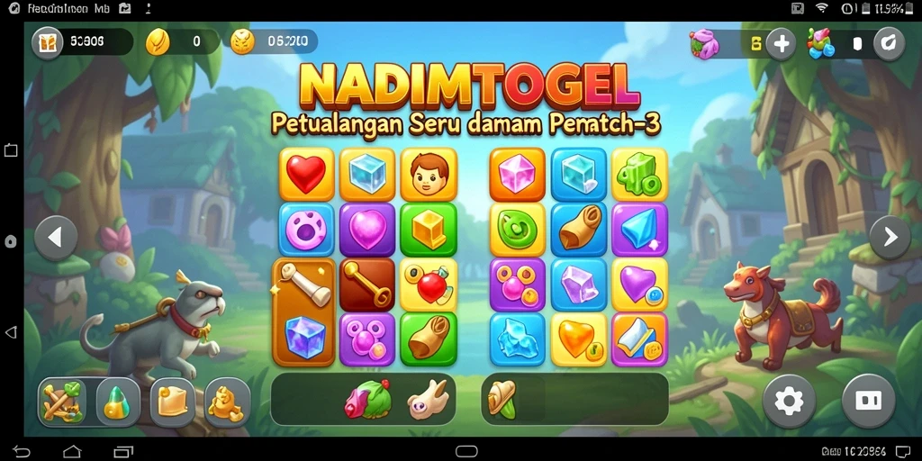 Screenshot NADIMTOGEL menampilkan gameplay seru dengan tantangan Match-3.
