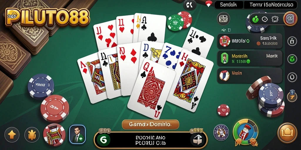 Gameplay menarik di aplikasi PLUTO88 menampilkan permaian Domino yang seru.