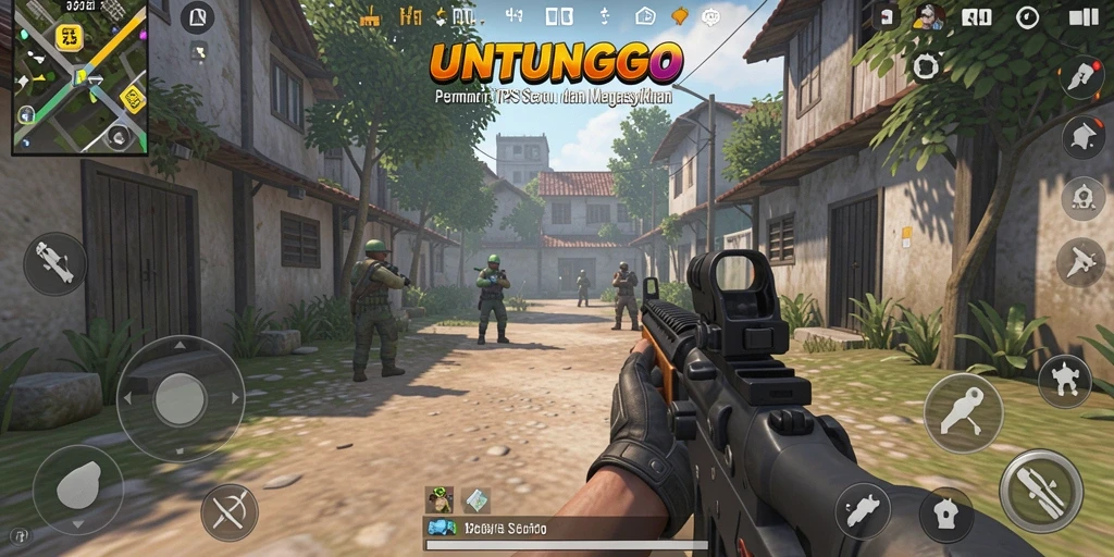 Screenshot gameplay UNTUNGGO yang menunjukkan aksi menarik dalam pertempuran TPS.