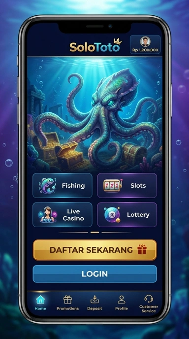 Tampilan utama aplikasi solototo yang menarik dan sederhana.
